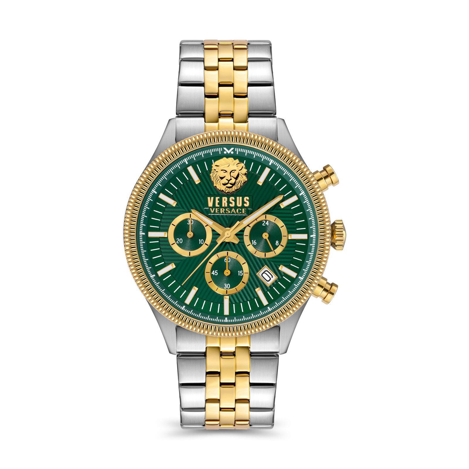 Colonne Chrono 2 Tone Stainless Steel IP Yellow Gold Green Dial By VERSACE