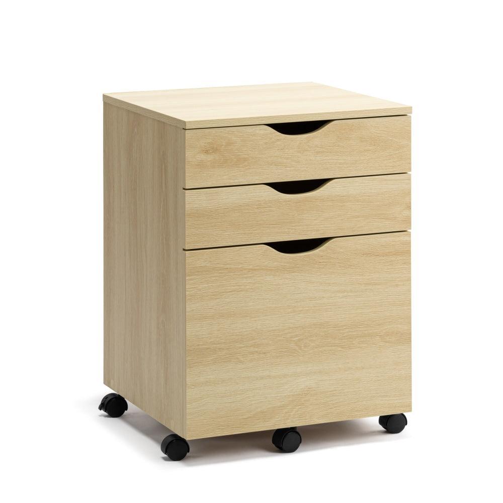 Marias Mobile Pedestal Filing Cabinet Storage Cabinet W/ 3-Drawers - Oak