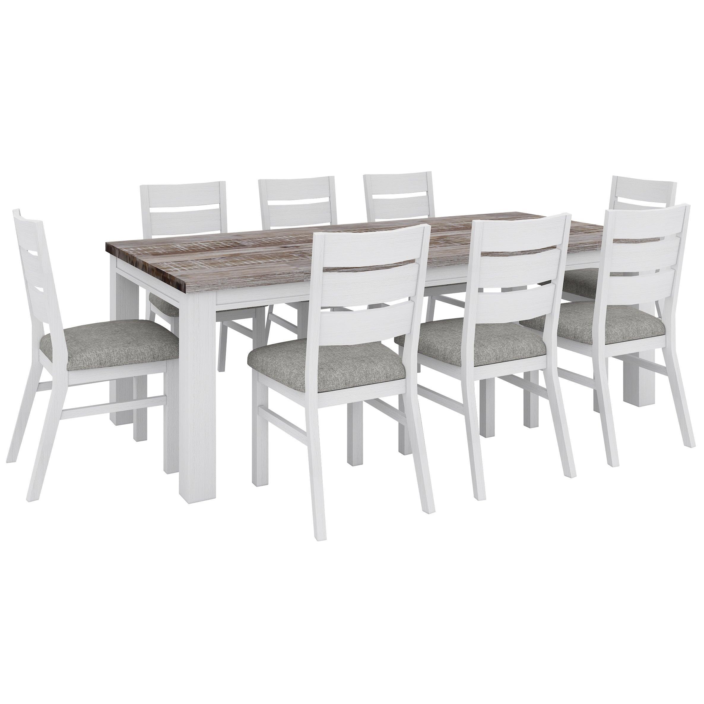 Plumeria 9Pc Dining Set 225Cm Table 8 Chair Solid Acacia Wood - White Brush