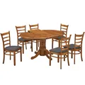 Linaria 7Pc Dining Set 150Cm Extendable Pedestral Table 6 Timber Chair - Walnut