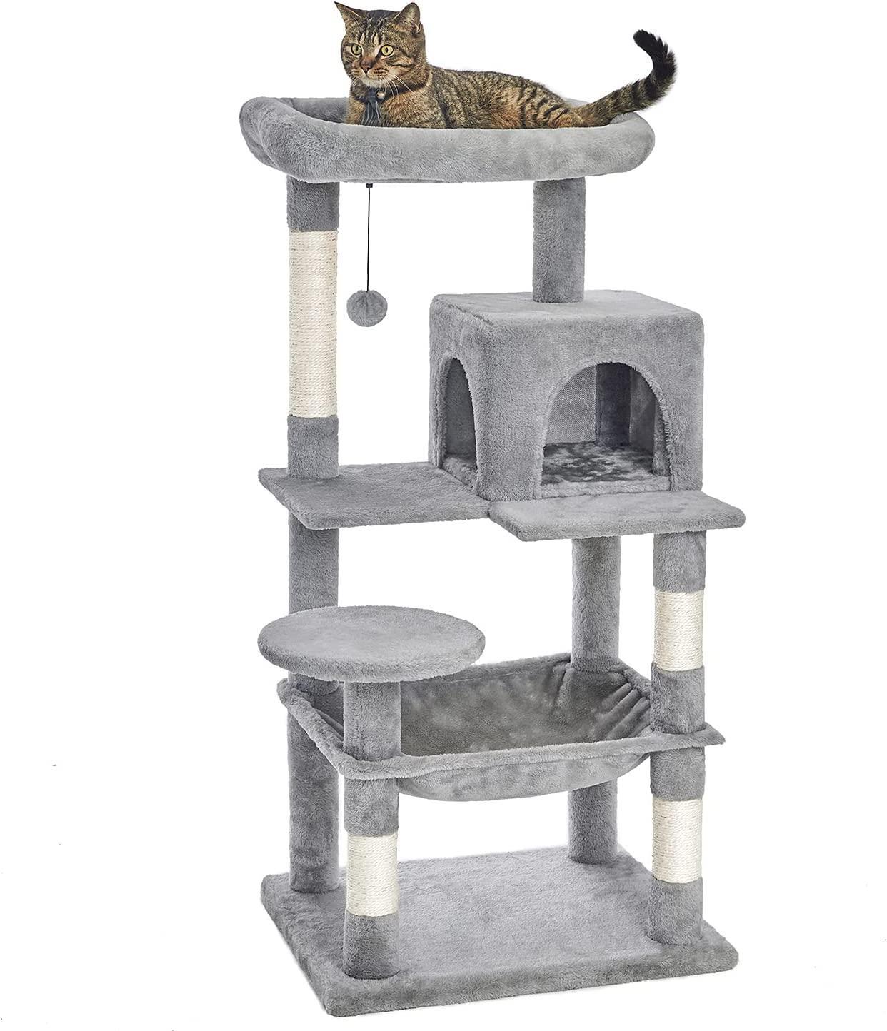 Floofi 118cm Plush Cat Condo House Furniture Bed Cat Tree Tower Light Grey