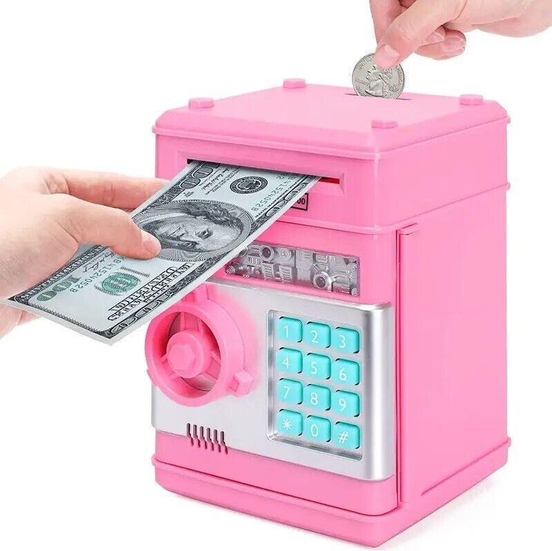Piggy Bank Cash Coin Can ATM Bank Electronic Coin Money Bank Gift Kids Pink
