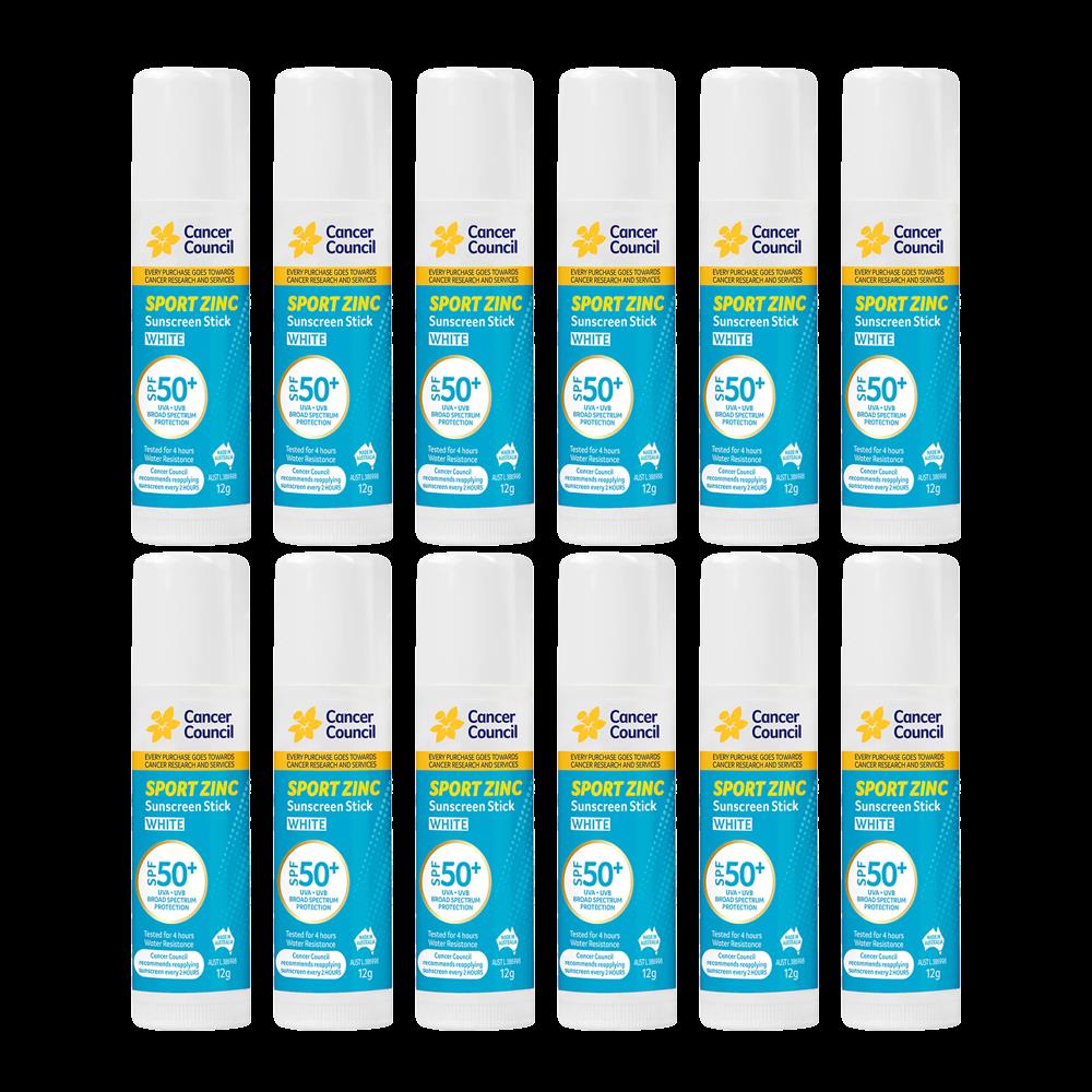 Cancer Council Sport Zinc White Sunscreen Stick SPF50+ 12g - 12 pack