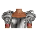 Cropped Top with Puff Sleeves and Crystal Button Embellishment 36 IT Women