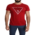 100% Authentic Red Cotton Stretch T-Shirt with Round Neck and Short Sleeves L Men