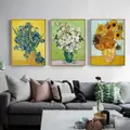 Wall Art 100cmx150cm Van Gogh sunflowers Roses 3 Sets Gold Frame Canvas
