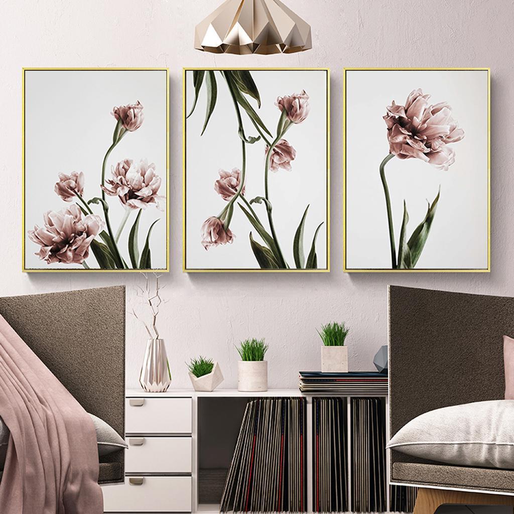 Wall Art 100cmx150cm Tulip Flower 3 Sets Gold Frame Canvas