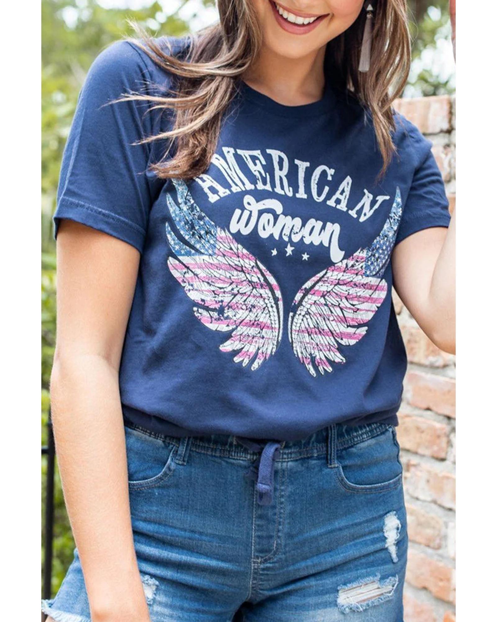 American Woman Eagle Wing Flag Graphic Tee - 2XL