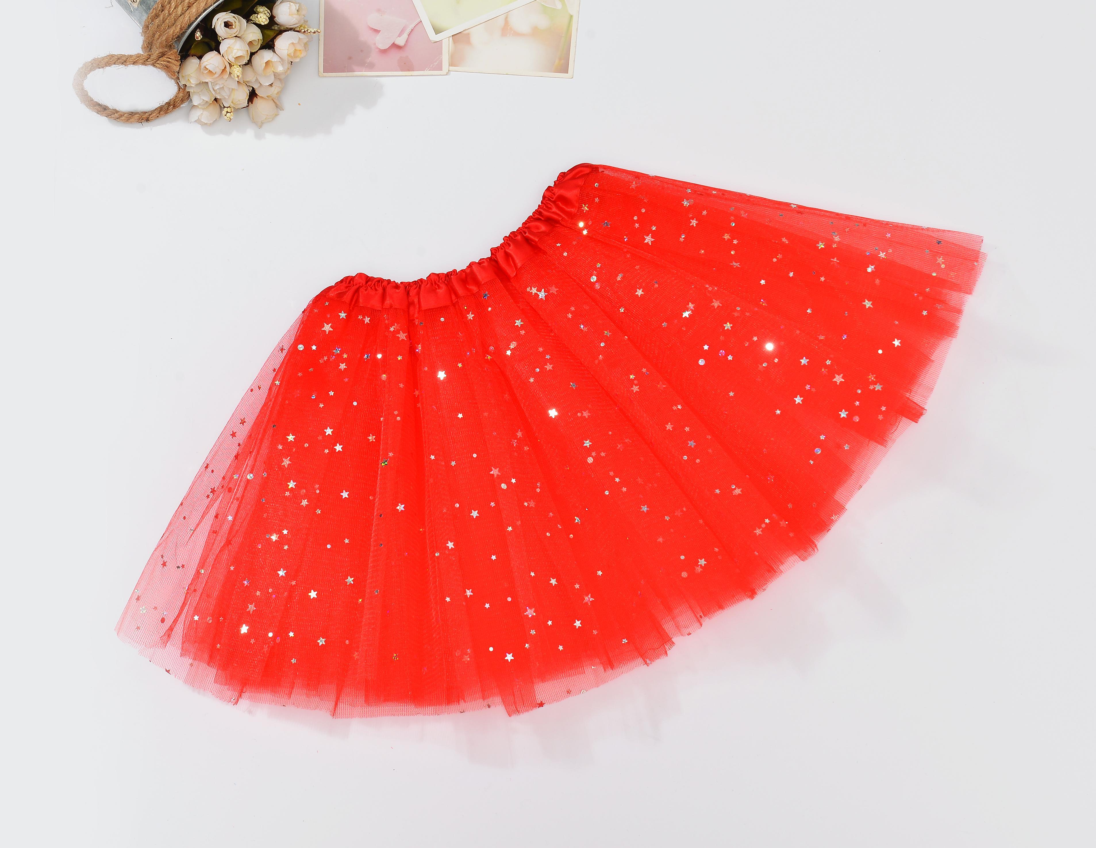 Sequin Tulle Tutu Skirt Ballet Kids Princess Dressup Party Baby Girls Dance Wear - Red (Size: Kids)