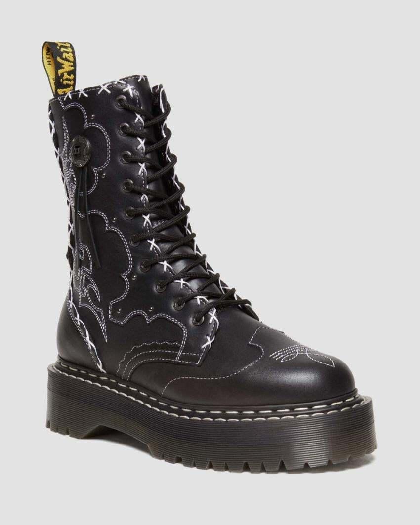 Dr. Martens Jadon Hi 10 Eye Boots Shoes Gothic Americana - Black Wanama - UK 8