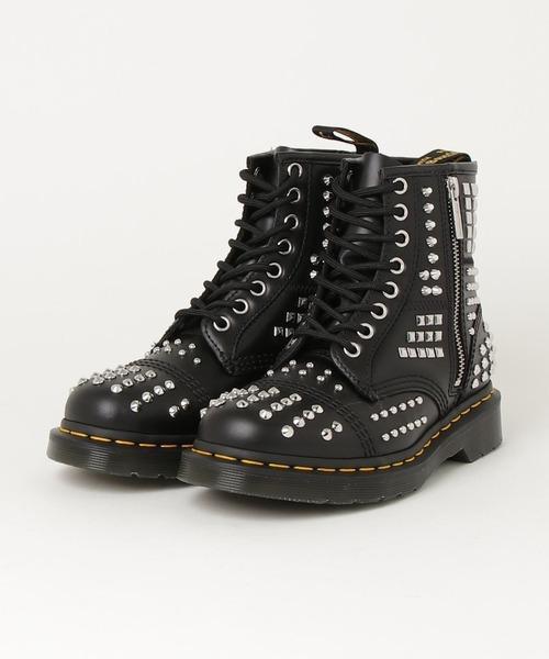 Dr. Martens 1460 Studded Zip Atlas Leather Lace Up Boots Shoes - Black - UK 7