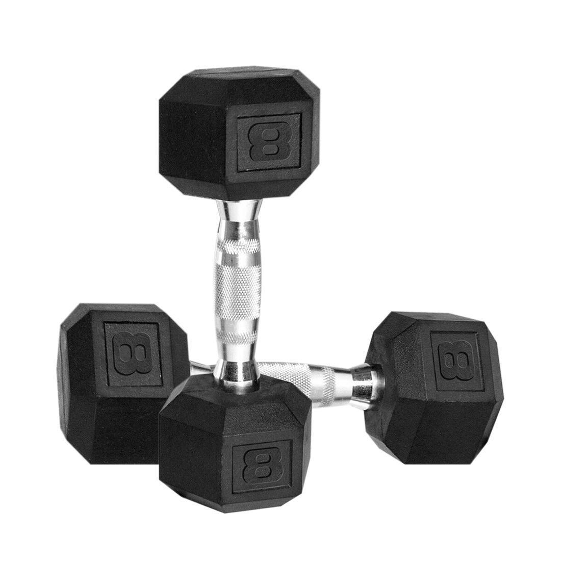8lbs X 2 Hex Rubber Coat Iron Dumbell Strength Weight Training Commercial Grade