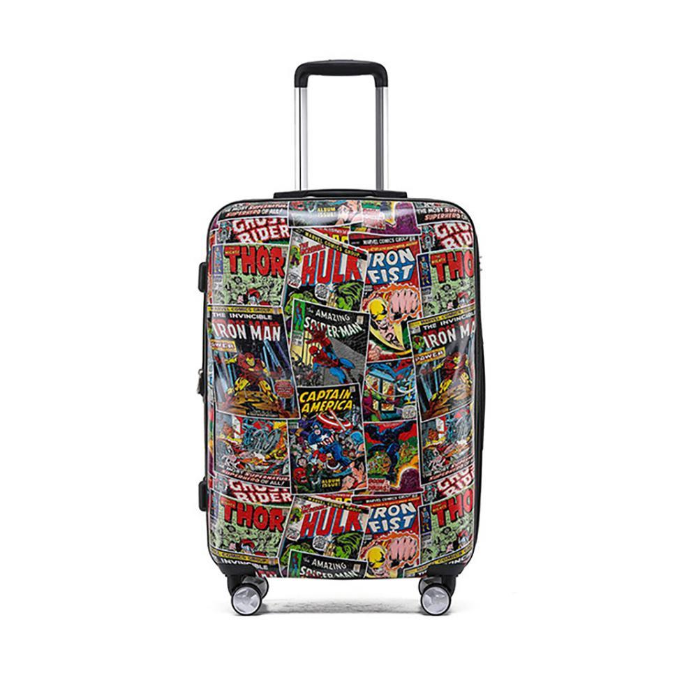 Marvel Comic Cover Pattern Retro Pc 24in Trolley Checked Luggage Travel Suitcase