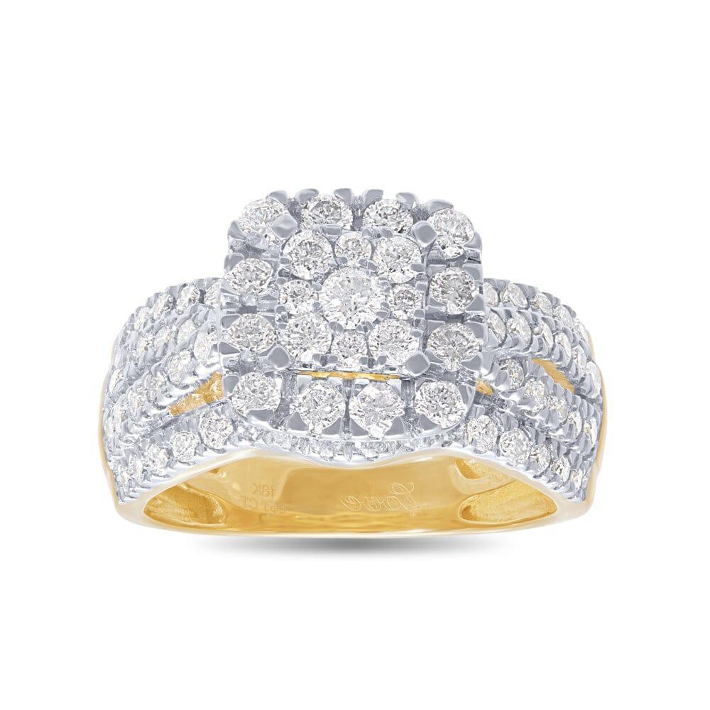 Bevilles Facets of Love Square Mirage Ring with 1.50ct of Diamonds in 18ct Yellow Gold