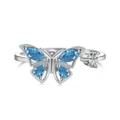 Anyco Ring Rotatable Blue Cubic Zircon CZ 5A Open Adjustable 925 Sterling Silver Rhodium Butterfly Jewelry Women