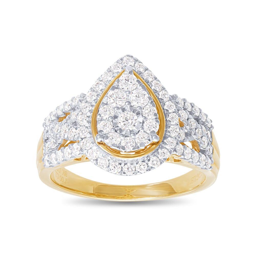 Bevilles Meera Pear Halo Ring with 1.00ct of Laboratory Grown Diamonds in 9ct Yellow Gold
