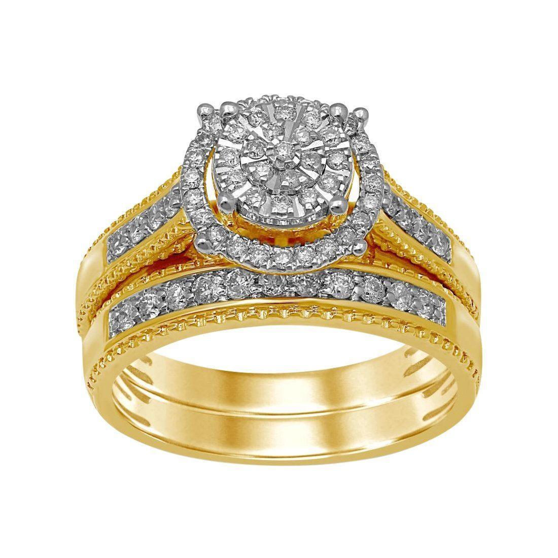 Bevilles Solitaire Look Halo Ring with 1/2ct of Diamonds in 9ct Yellow Gold