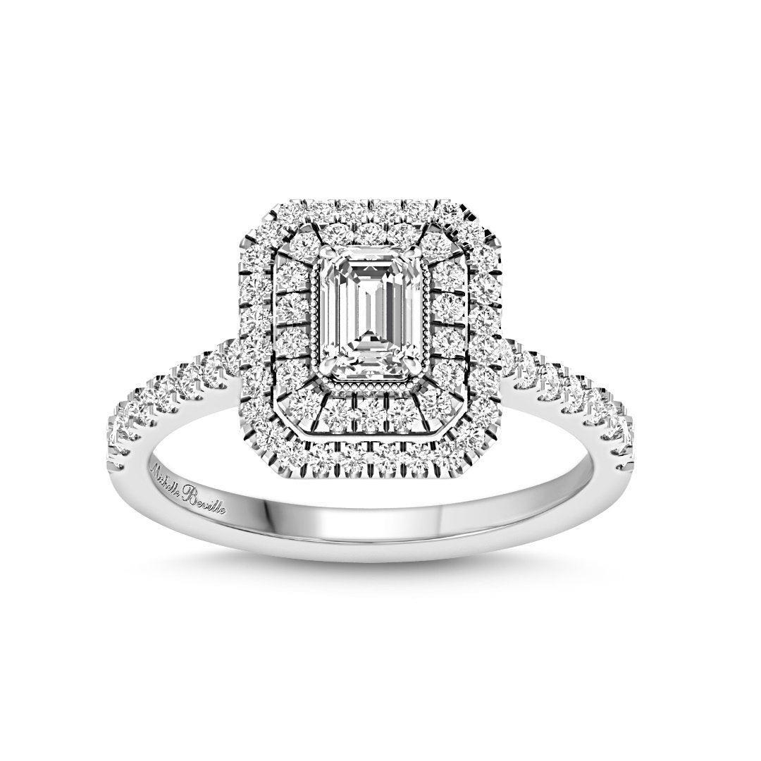 Bevilles Love By Michelle Beville Double Halo Emerald Cut Ring with 1.00ct of Diamonds in 18ct White Gold