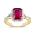 Bevilles Created Ruby Halo Ring with 0.15ct of Diamonds in 9ct Yellow Gold