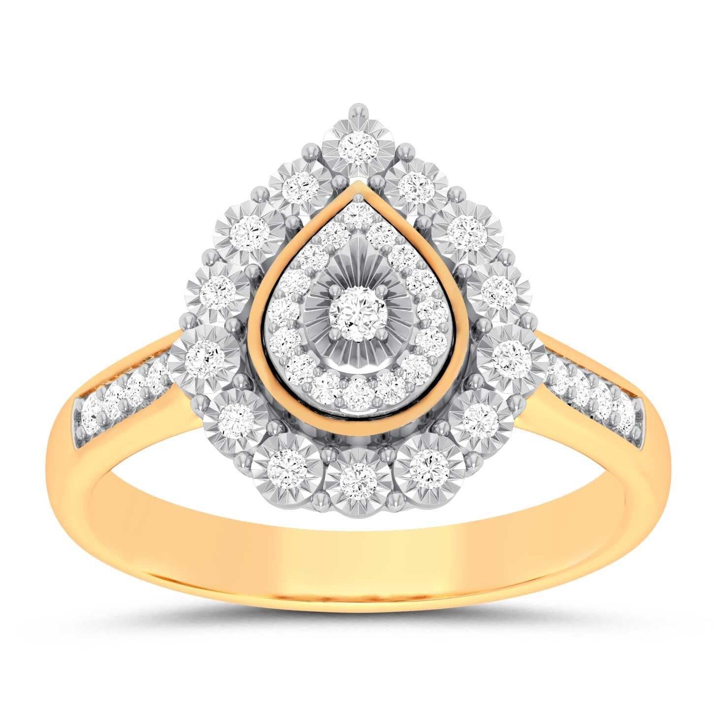 Bevilles Brilliant Halo Ring with 0.15ct of Diamonds in 9ct Yellow Gold