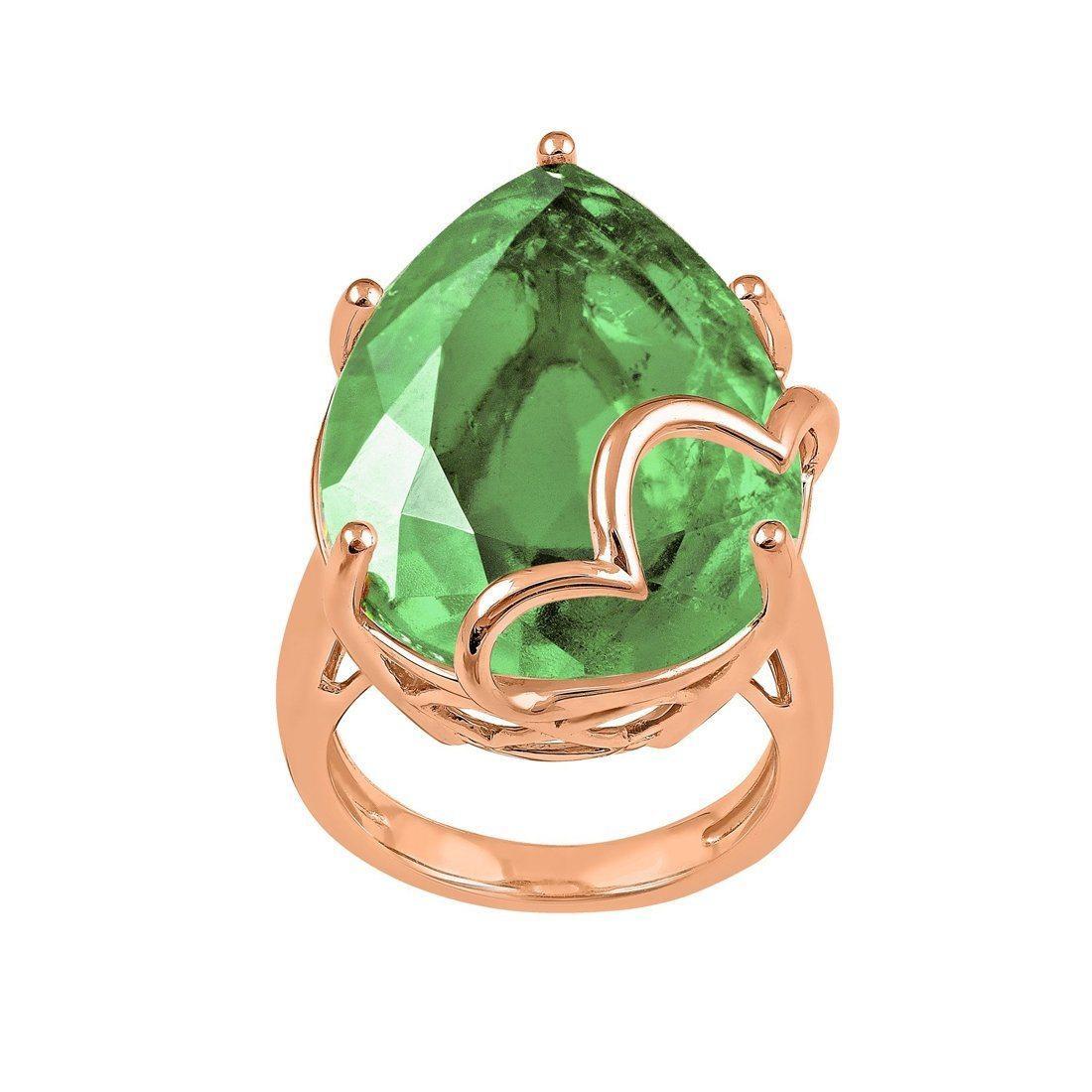 Bevilles 9ct Rose Gold Green Amethyst Ring