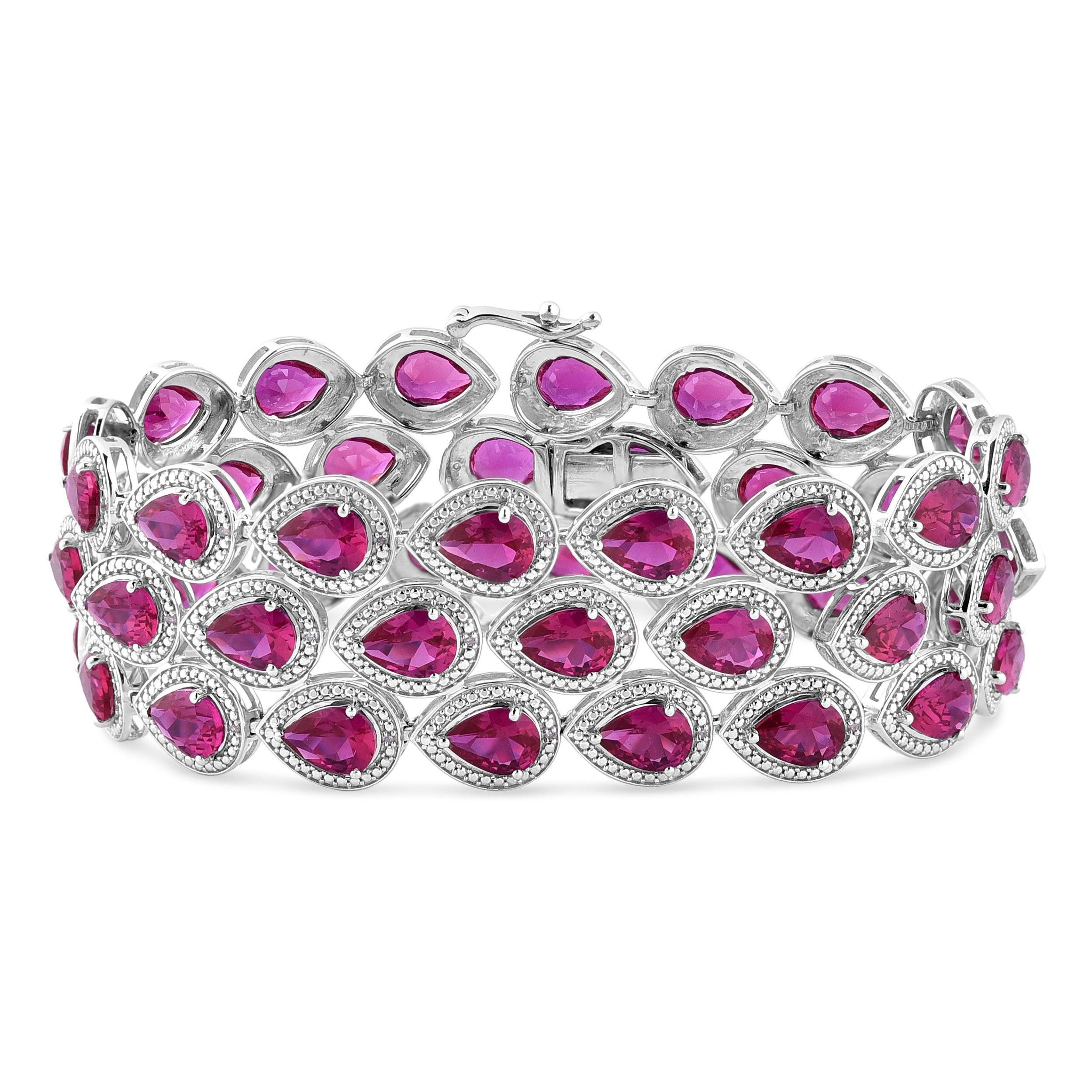 Bevilles Created Ruby Multi Row Bracelet with 0.10ct of Diamonds in Sterling Silver
