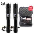 2pk Ultra XHP50 Zoom LED Flashlight Tactical Light Torch USB Rechargeable Waterproof