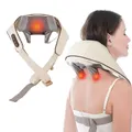 Portable Shoulder Massager Cordless Neck Massager Pillow Trapezius Muscle Kneading Massager for Back-Beige