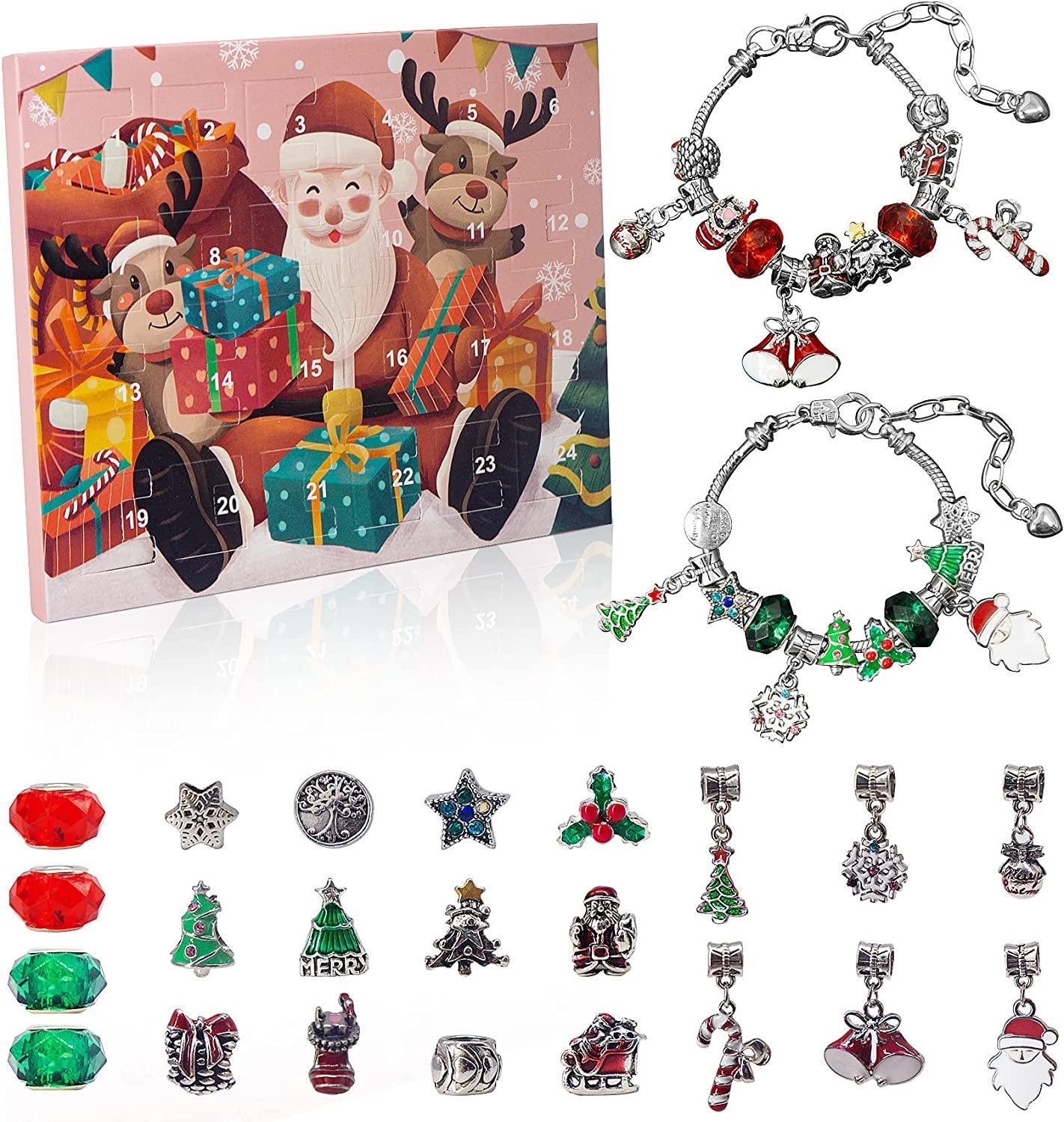 Christmas Advent Calendar DIY Charm Bracelet Jewelry Set Kids Surprise Gift Box