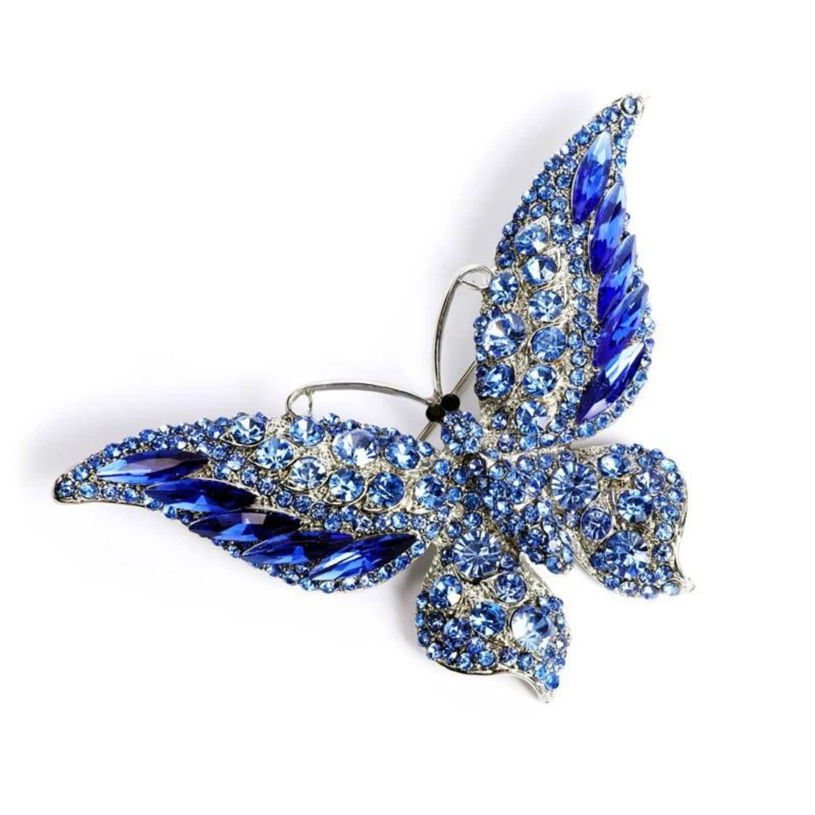 Crystal Rhinestone Butterfly Brooch Elegant Lapel Pin Girls Girls Gift (Blue)