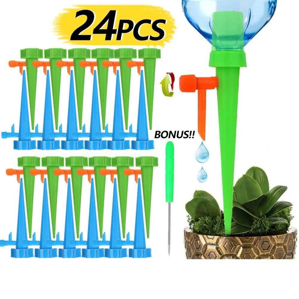 24Pcs Plant Water Funnel Self Watering Spikes Slow Release Control Switch Kit