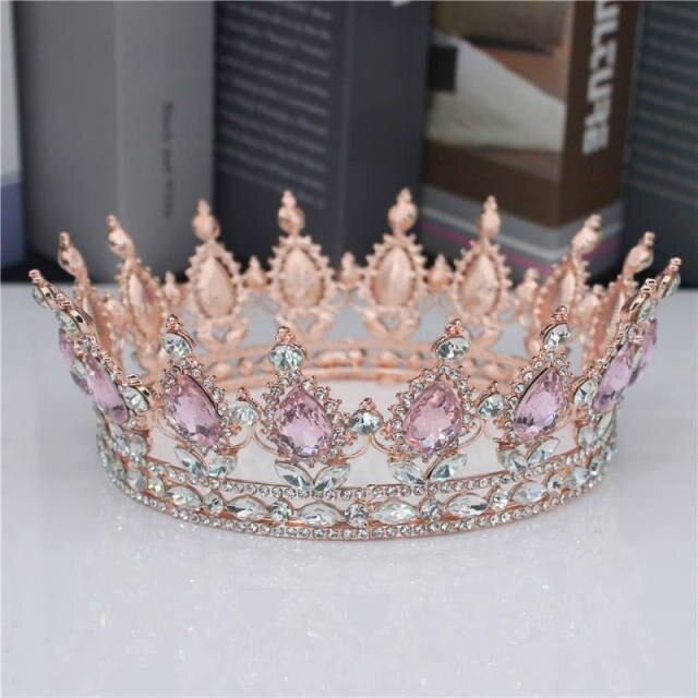 Crystal Queen King Tiara and Crown Bridal Crown Bridal Ladies Tiara Hair Accessories Wedding Tiara Accessories - Pink