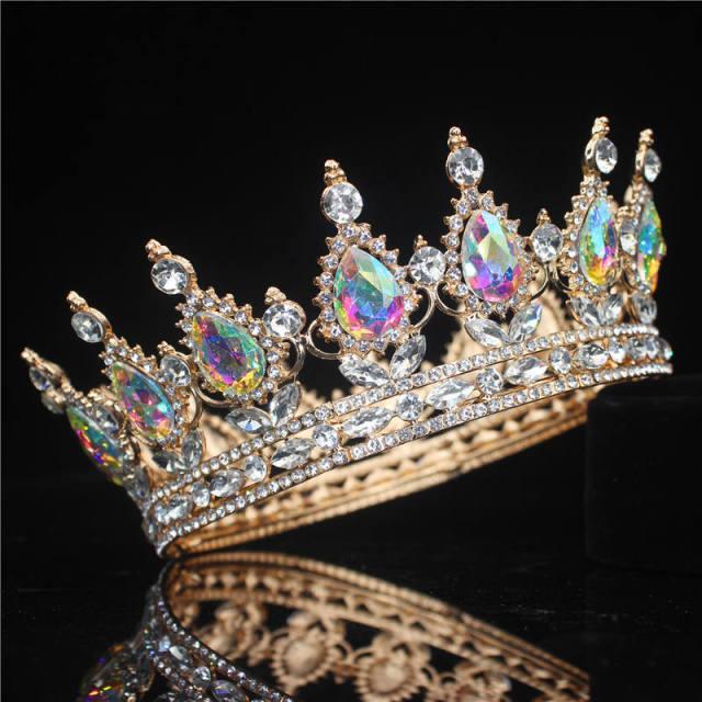 Crystal Queen King Tiara and Crown Bridal Crown Bride Ladies Tiara Hair Accessories Wedding Tiara Accessories - Colorful