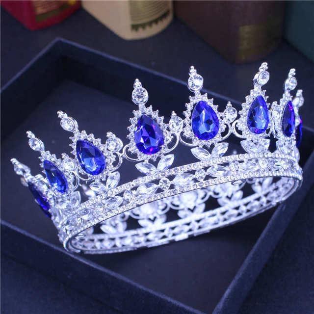 Crystal Queen King Tiara and Crown Bridal Crown Bride Ladies Tiara Hair Accessories Wedding Tiara Accessories - Purple