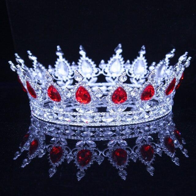 Crystal Queen King Tiara and Crown Bridal Crown Bridal Ladies Tiara Hair Accessories Wedding Tiara Accessories - Red and White