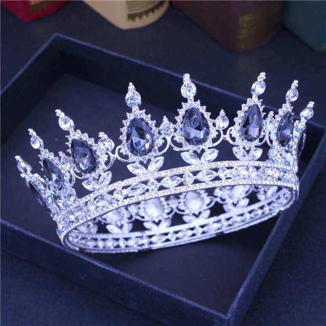 Crystal Queen King Tiara and Crown Bridal Crown Bridal Ladies Tiara Hair Accessories Wedding Tiara Accessories - White Gray