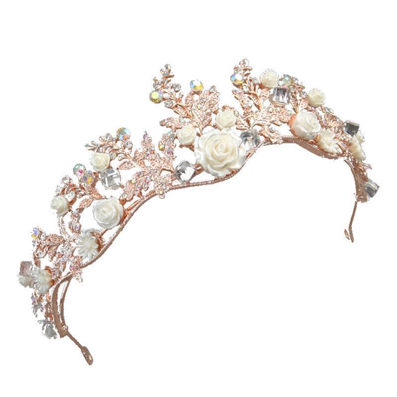Crystal tiara golden wedding crown baroque rhinestone bridal hair crown headband - pink