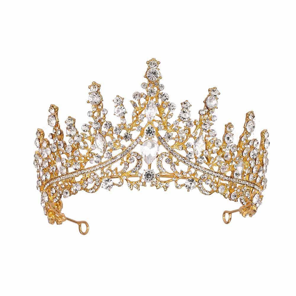 Headband Alloy Diamond Crown Bridal Crown Wedding Jewelry Women's Headwear Korean Bridal Headwear-Gold