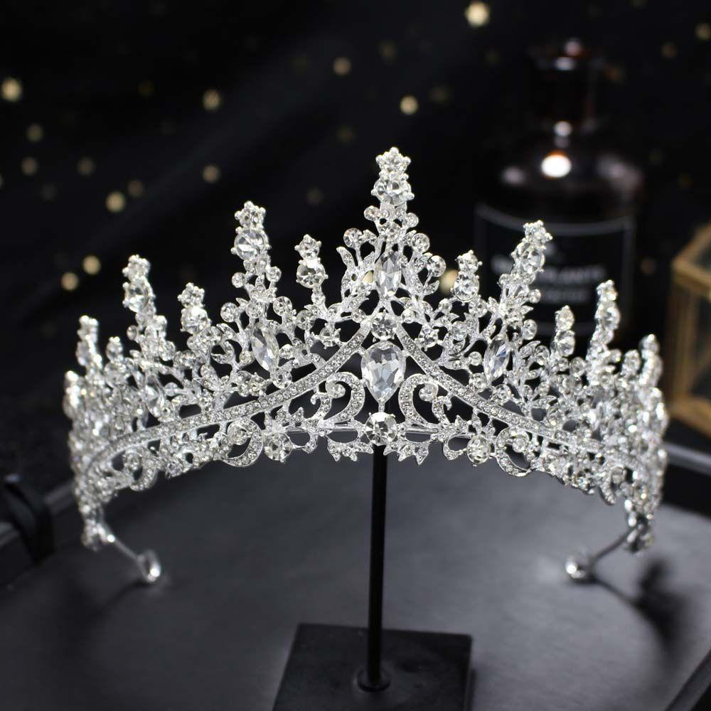 Headband Alloy Diamond Crown Bridal Crown Wedding Jewelry Women's Headwear Korean Bridal Headwear-Silver