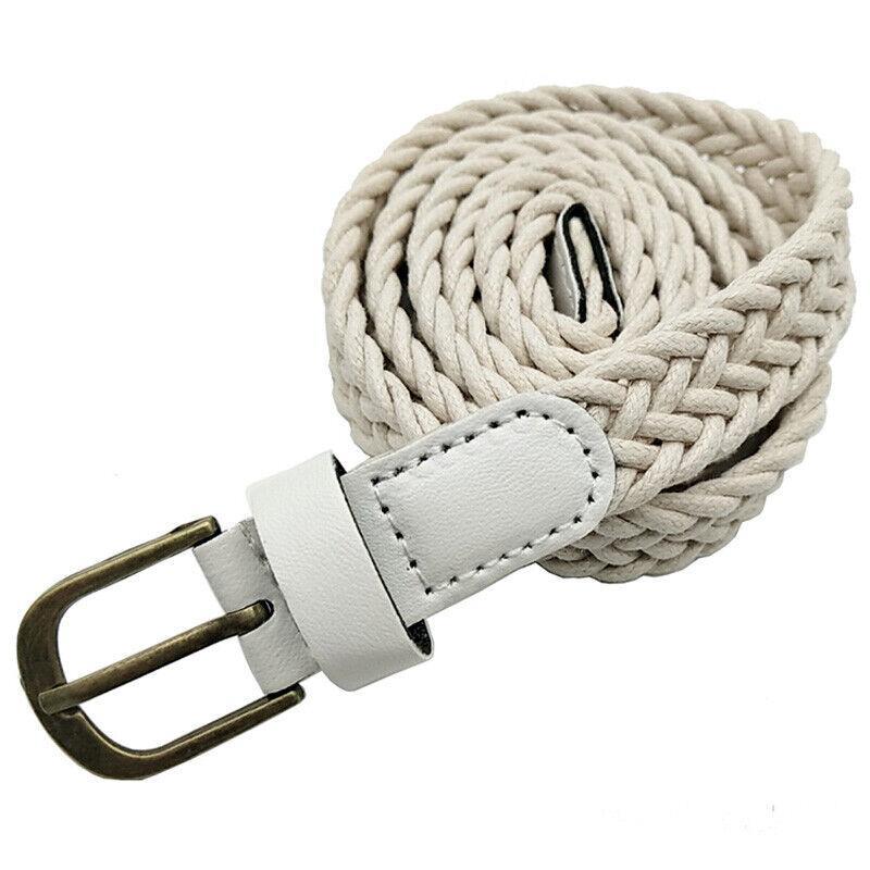 Vicanber Waist Belt Leather Woven Stretch Thin Elastic Pin Buckle Thin Belt(White)