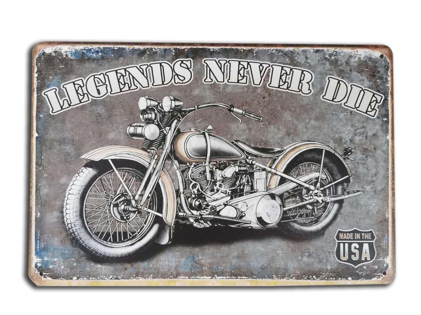 Made in the USA Legends Never Die Motorcycle Tin Sign 30cm x 20cm