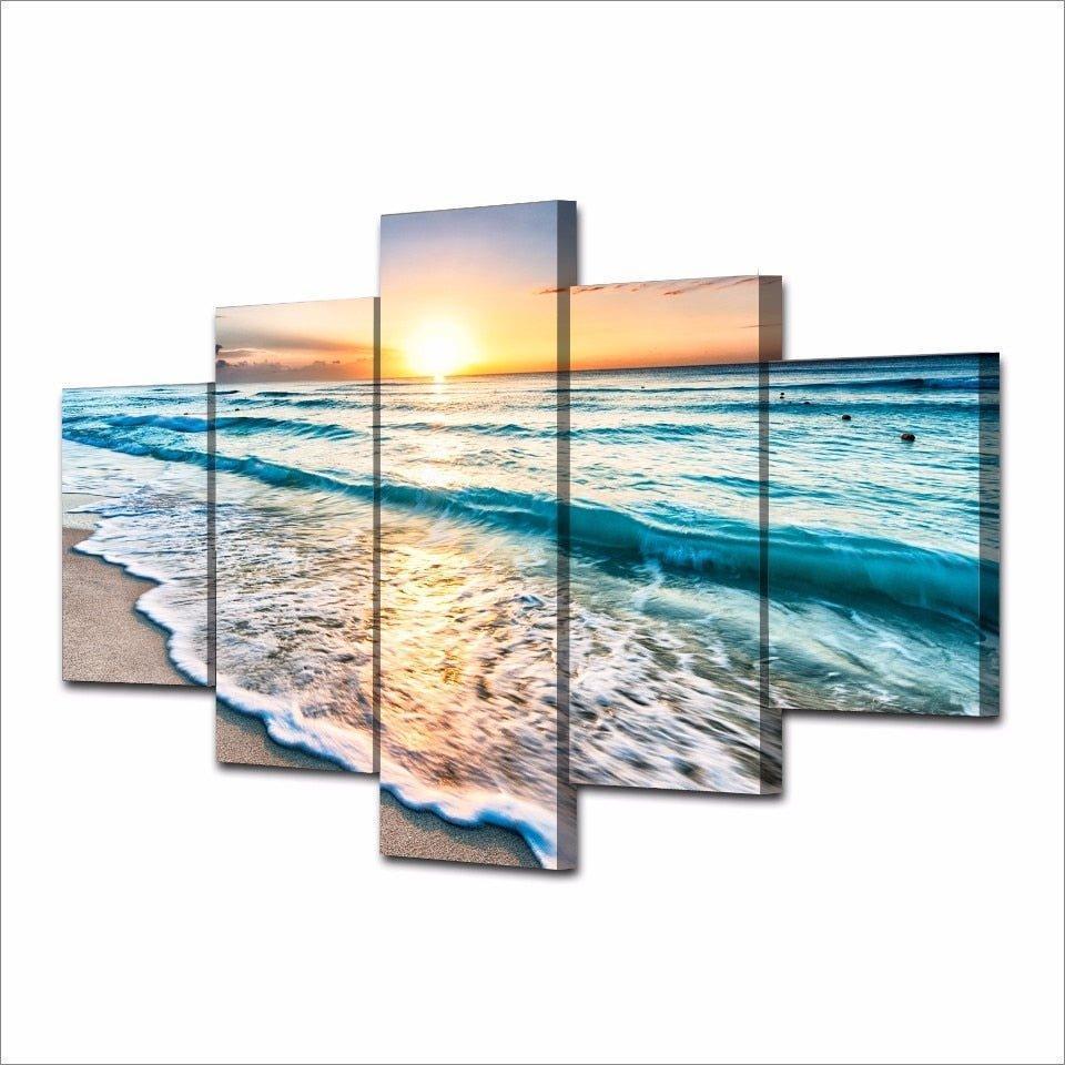 5 Panels Beach Sunset Framed Canvas Prints