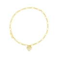 Bevilles Heart Charm Figaro Anklet in 9ct Yellow Gold Silver Infused