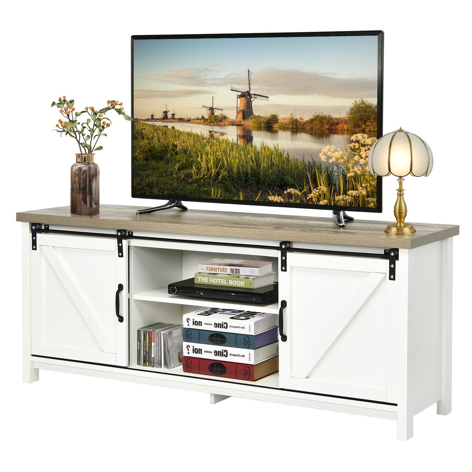 Giantex Wooden TV Stand Entertainment Unit w/Sliding Door Media Console Table White