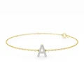 Bevilles Diamond Initial Slider Bracelet in 9ct Yellow Gold Curb