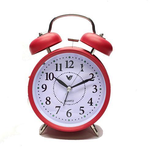 Metal Twin Bells Table Alarm Clock with Light - Red