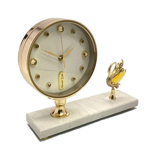 Premium Crystal Swan Design Table Clock - White