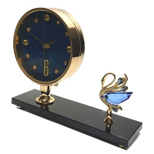 Premium Crystal Swan Design Table Clock - Blue