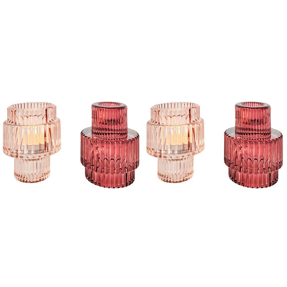 2x Urban Products Kinkora Home Decor Decorative Glass Candle Holder Pink 10cm