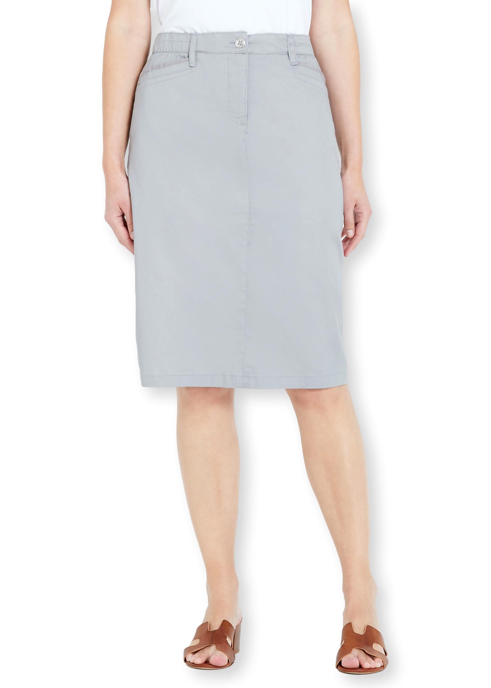 W LANE - Womens Skirts - Midi - Summer - Silver - Cotton - Fashion - Clothes - - Comfort - Knee Length - Casual Fashion - Work Clothes - Office Wear